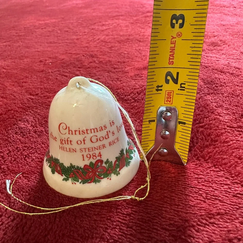 Helen Steiner Rice 1984 Christmas Bell Ornament White Ceramic God's Love Vintage